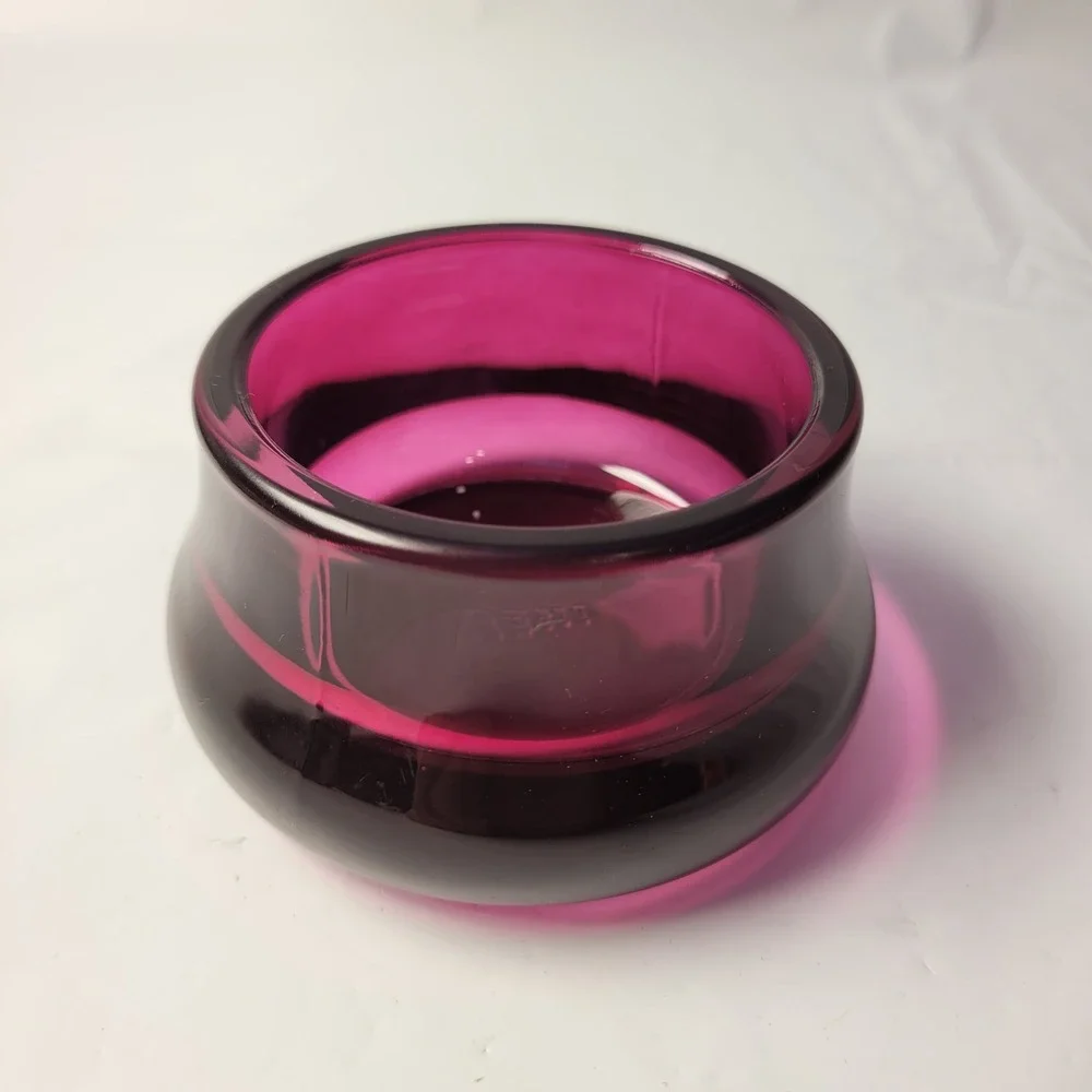 IKEA Strengnes Glass Votive Candle Holder Magenta Purple Heavy Round Bowl